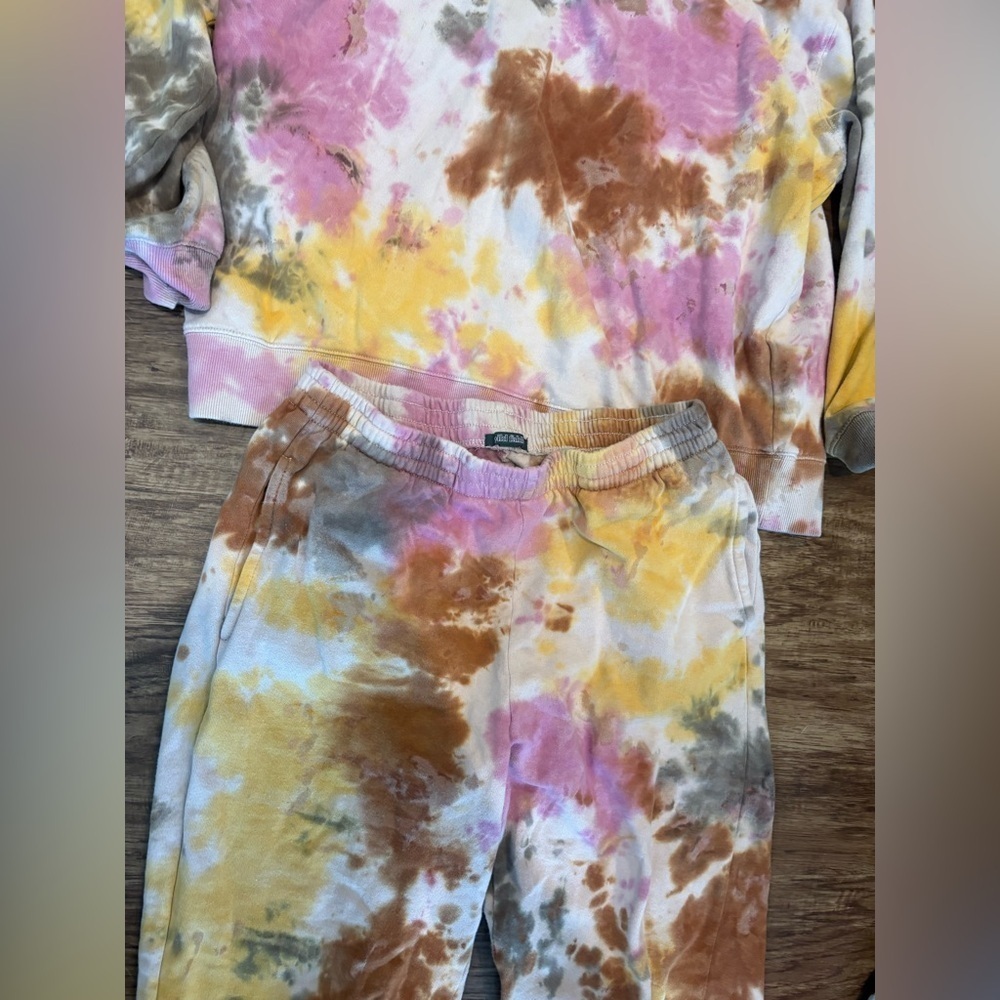 Tie dye jogger comfy sweatsuit athleisure set pink yellow cozy small loungewear - Picture 4 of 6